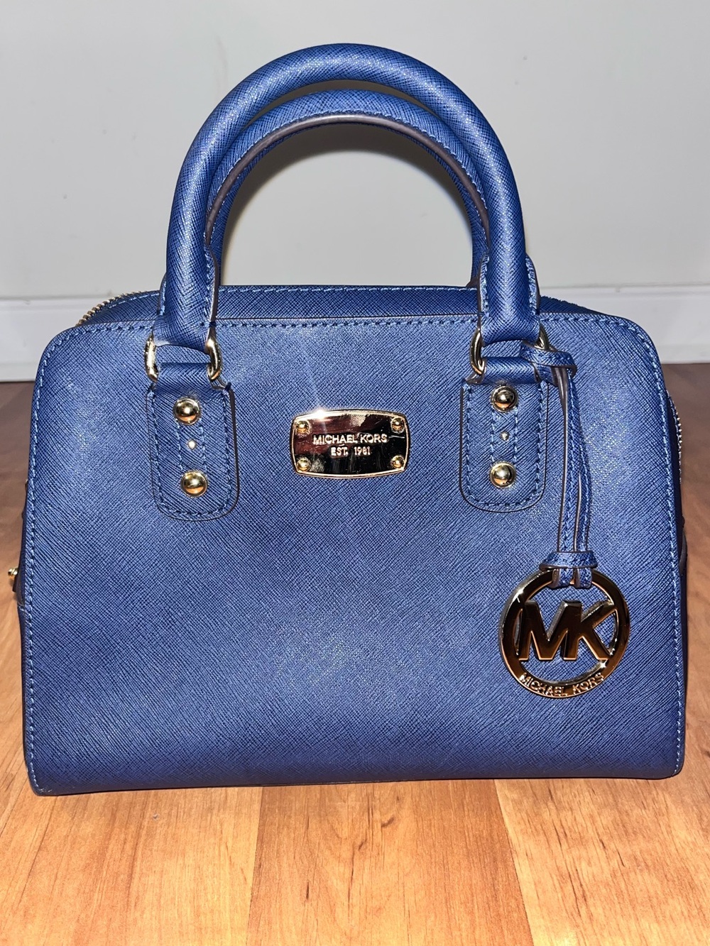 Michael Kors Royal Blue Saffiano Leather Satchel with Gold-Tone Hardware